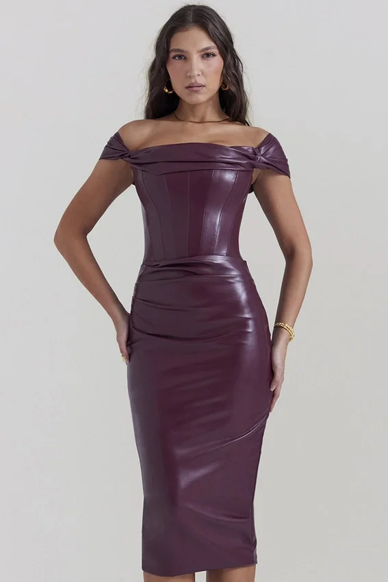 Raven Mulberry Vegan Leather Corset Dress Raven Mulberry Vegan Leather Corset Dress