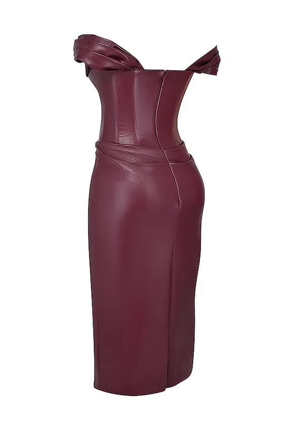 Raven Mulberry Vegan Leather Corset Dress Raven Mulberry Vegan Leather Corset Dress
