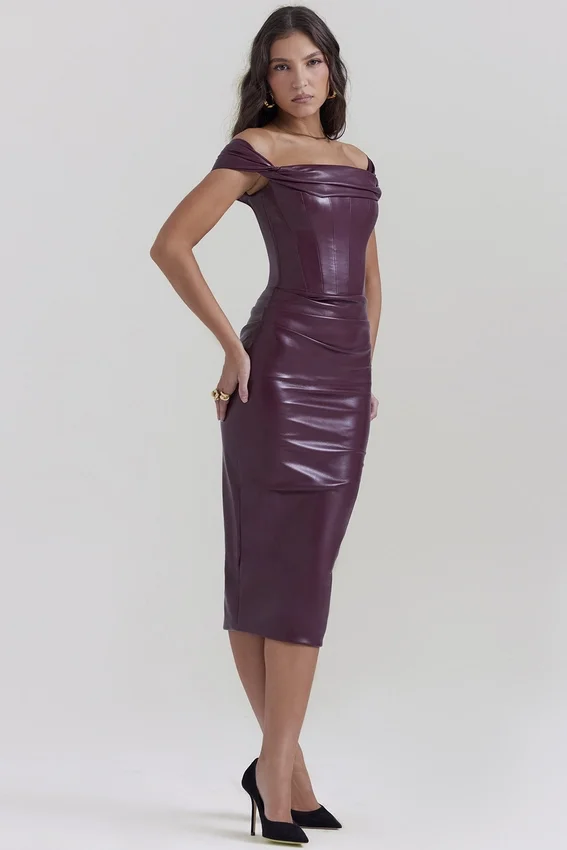 Raven Mulberry Vegan Leather Corset Dress Raven Mulberry Vegan Leather Corset Dress
