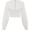 Reeva White Balloon Sleeve Ribbed Sweater
