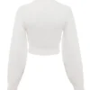 Reeva White Balloon Sleeve Ribbed Sweater