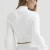 Reeva White Balloon Sleeve Ribbed Sweater