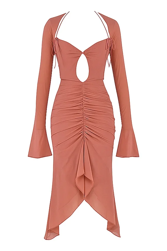 Reine Rose Real Silk Ruffle Midi Dress Reine Rose Real Silk Ruffle Midi Dress