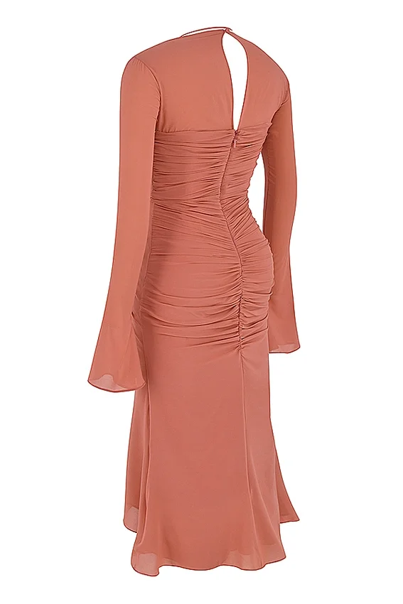 Reine Rose Real Silk Ruffle Midi Dress Reine Rose Real Silk Ruffle Midi Dress