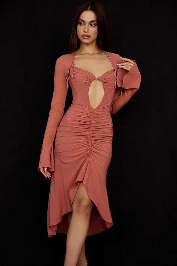 Reine Rose Real Silk Ruffle Midi Dress Reine Rose Real Silk Ruffle Midi Dress