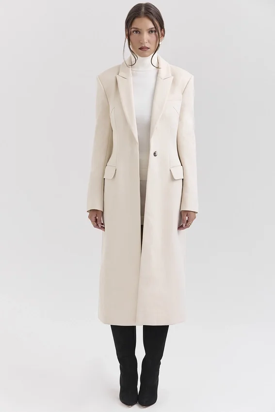 Remi Ivory Single Breasted Long Coat Remi Ivory Single Breasted Long Coat