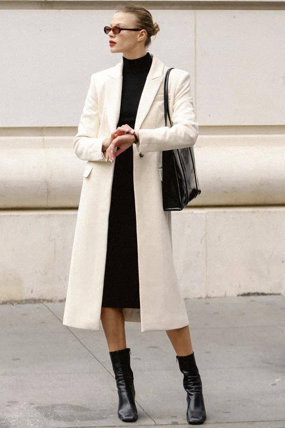 Remi Ivory Single Breasted Long Coat Remi Ivory Single Breasted Long Coat
