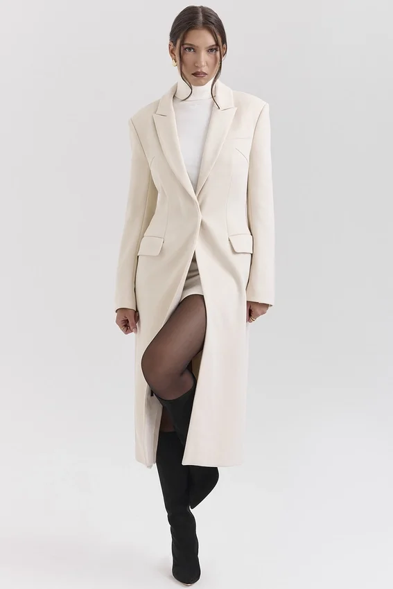 Remi Ivory Single Breasted Long Coat Remi Ivory Single Breasted Long Coat
