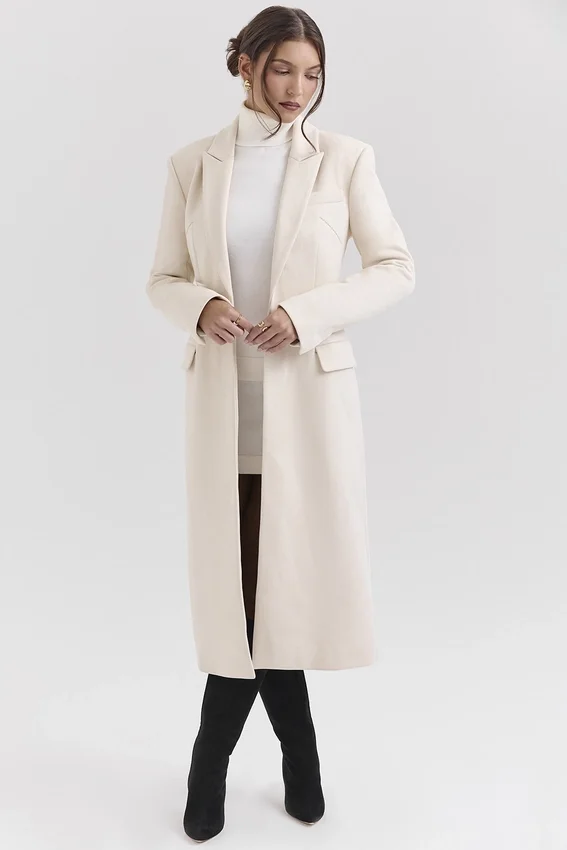 Remi Ivory Single Breasted Long Coat Remi Ivory Single Breasted Long Coat