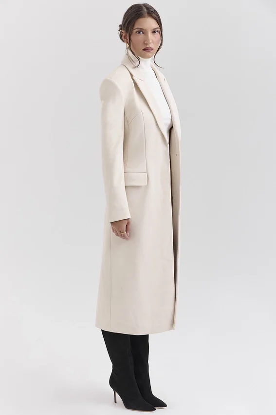 Remi Ivory Single Breasted Long Coat Remi Ivory Single Breasted Long Coat