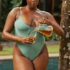 Rhodes Eucalyptus Plunge One Piece Swimsuit Rhodes Eucalyptus Plunge One Piece Swimsuit