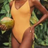 Rhodes Light Orange Plunge One Piece Swimsuit