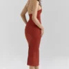 Ria Terracotta Stretch Cotton Fitted Midi Dress Ria Terracotta Stretch Cotton Fitted Midi Dress