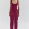 Robina Wine Stretch Mesh Maxi Dress Robina Wine Stretch Mesh Maxi Dress