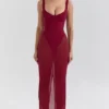 Robina Wine Stretch Mesh Maxi Dress Robina Wine Stretch Mesh Maxi Dress
