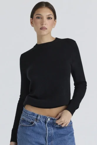 Rochelle Black Cashmere + Wool Crew Neck Sweater
