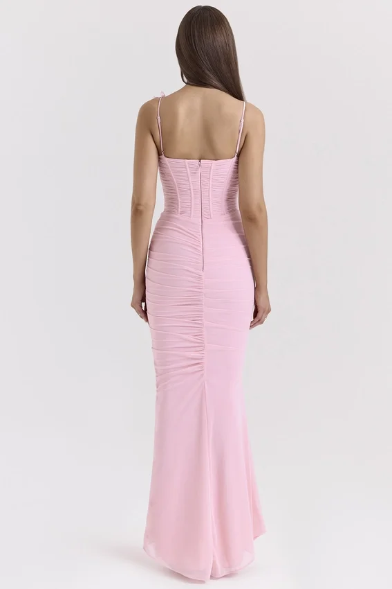 Romola Pink Stretch Mesh Butterfly Maxi Dress Romola Pink Stretch Mesh Butterfly Maxi Dress