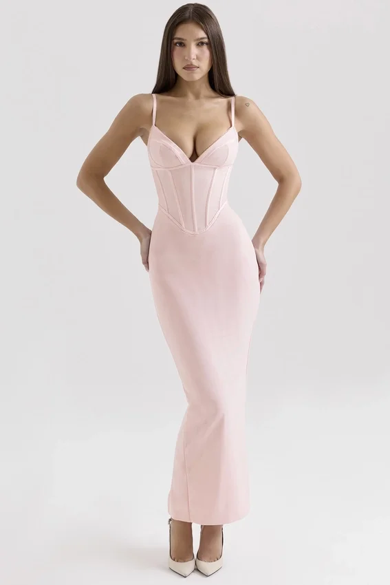 Romy Pink Mesh Bodycon Maxi Dress Romy Pink Mesh Bodycon Maxi Dress