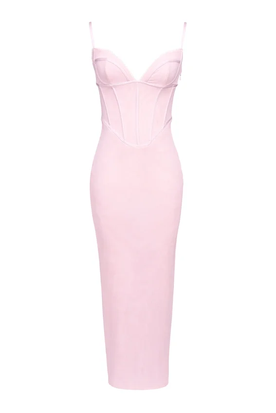 Romy Pink Mesh Bodycon Maxi Dress Romy Pink Mesh Bodycon Maxi Dress