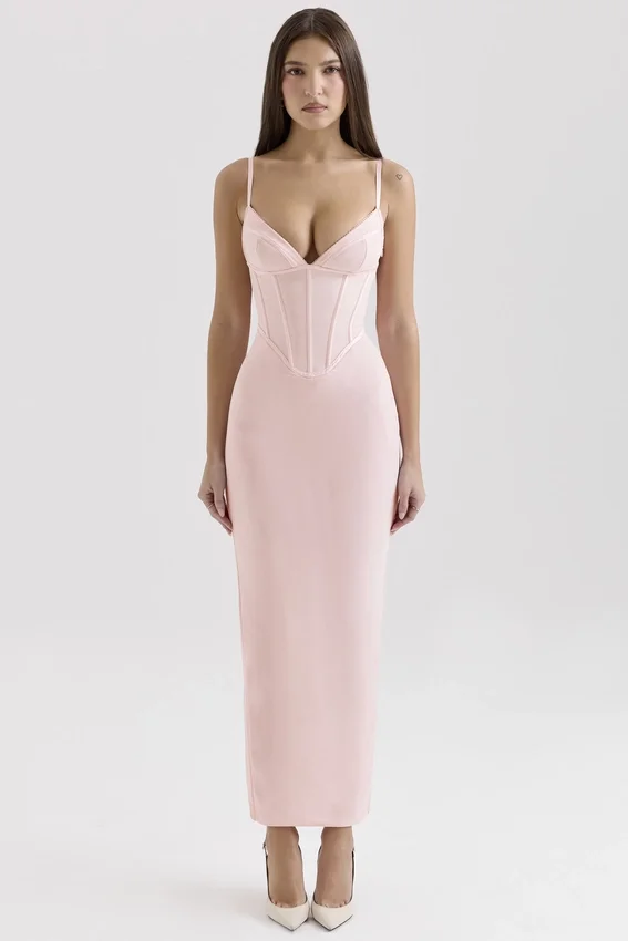 Romy Pink Mesh Bodycon Maxi Dress Romy Pink Mesh Bodycon Maxi Dress