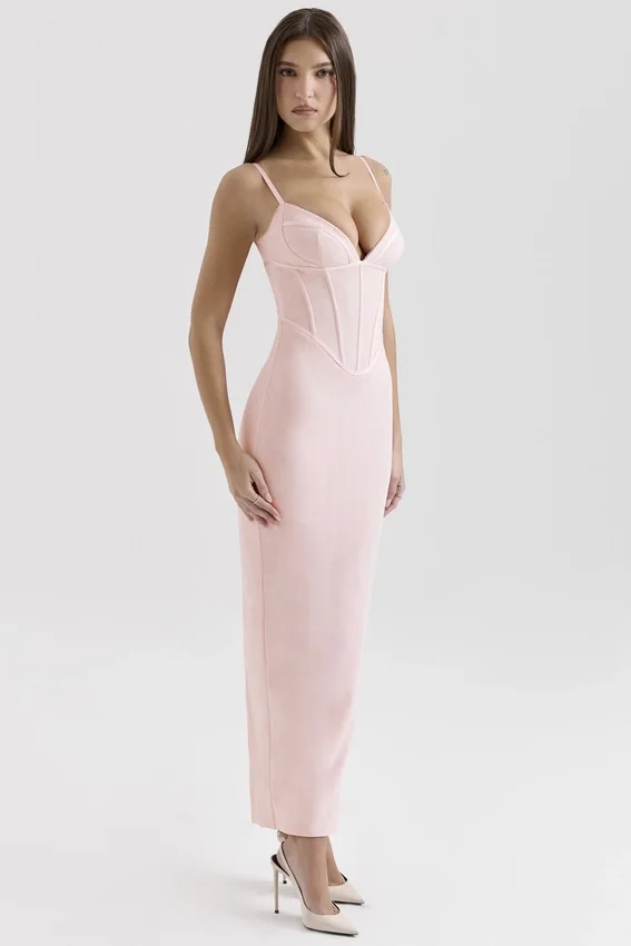 Romy Pink Mesh Bodycon Maxi Dress Romy Pink Mesh Bodycon Maxi Dress