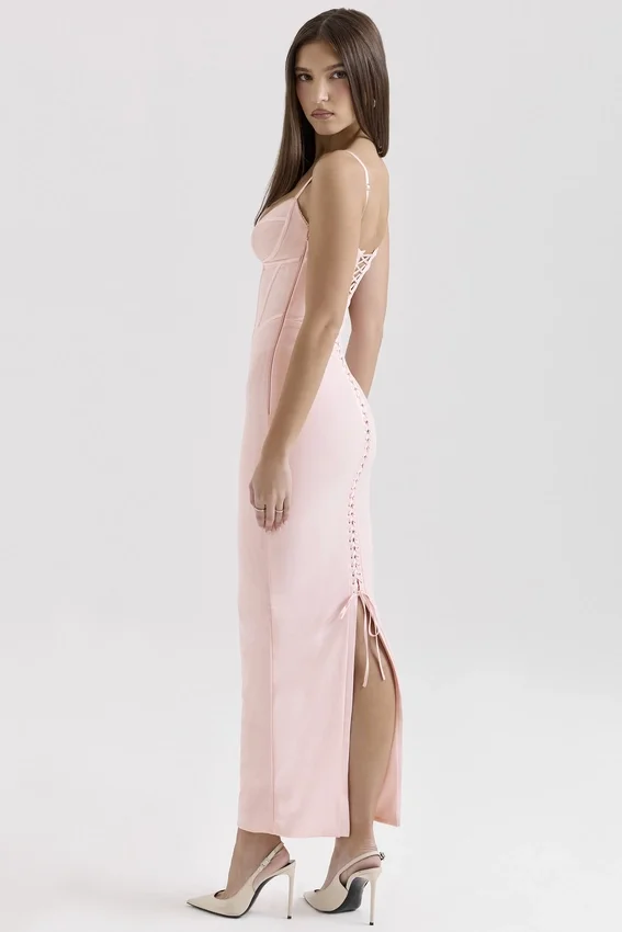 Romy Pink Mesh Bodycon Maxi Dress Romy Pink Mesh Bodycon Maxi Dress