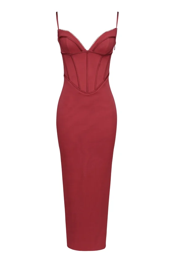 Romy Wine Mesh Bodycon Maxi Dress Romy Wine Mesh Bodycon Maxi Dress