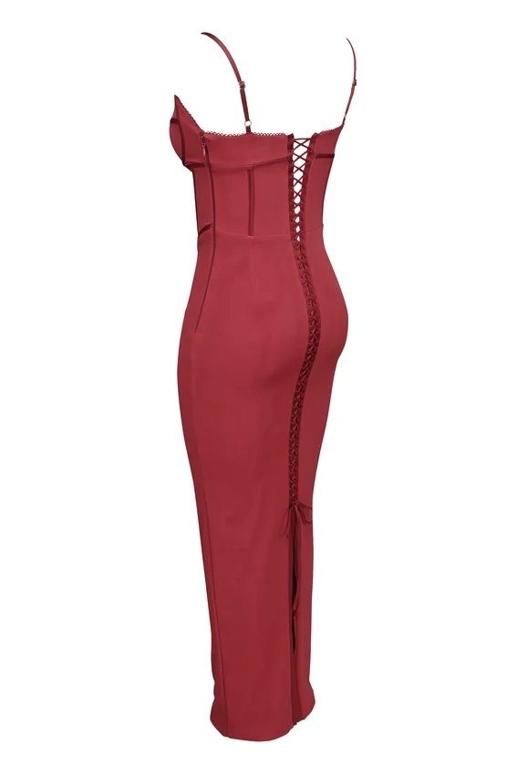 Romy Wine Mesh Bodycon Maxi Dress Romy Wine Mesh Bodycon Maxi Dress