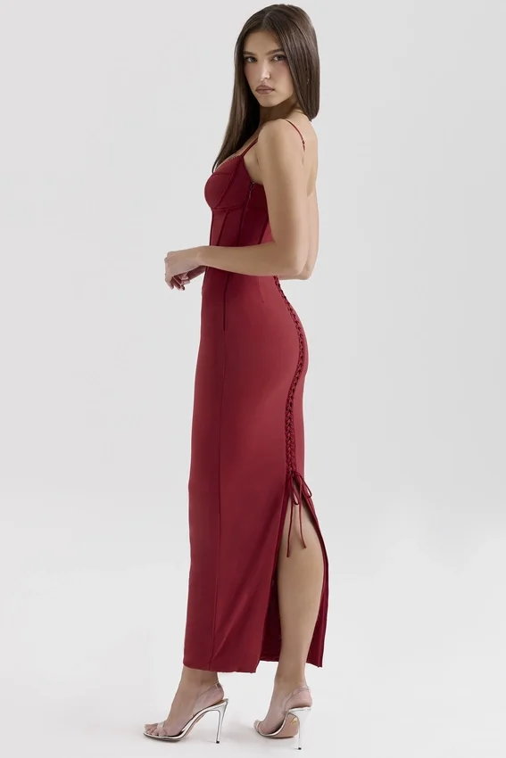 Romy Wine Mesh Bodycon Maxi Dress Romy Wine Mesh Bodycon Maxi Dress
