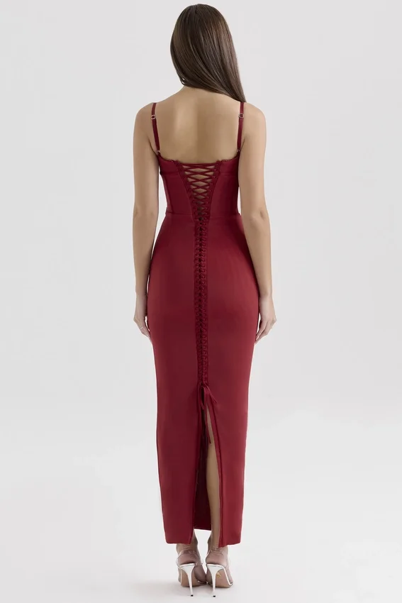Romy Wine Mesh Bodycon Maxi Dress Romy Wine Mesh Bodycon Maxi Dress