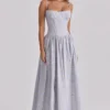 Rona Blue Wildflower Print Cotton Lace Up Maxi Dress Rona Blue Wildflower Print Cotton Lace Up Maxi Dress