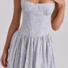 Rona Blue Wildflower Print Cotton Lace Up Maxi Dress Rona Blue Wildflower Print Cotton Lace Up Maxi Dress