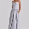 Rona Blue Wildflower Print Cotton Lace Up Maxi Dress Rona Blue Wildflower Print Cotton Lace Up Maxi Dress