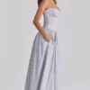 Rona Blue Wildflower Print Cotton Lace Up Maxi Dress Rona Blue Wildflower Print Cotton Lace Up Maxi Dress