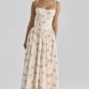 Rona Ivory Vintage Rose Print Cotton Maxi Dress Rona Ivory Vintage Rose Print Cotton Maxi Dress