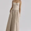 Rona Taupe Cotton Corset Maxi Dress Rona Taupe Cotton Corset Maxi Dress