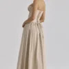 Rona Taupe Cotton Corset Maxi Dress Rona Taupe Cotton Corset Maxi Dress