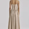 Rona Taupe Cotton Corset Maxi Dress Rona Taupe Cotton Corset Maxi Dress