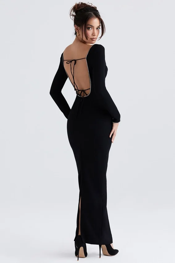 Rosa Black Crystal Embellished Maxi Dress Rosa Black Crystal Embellished Maxi Dress