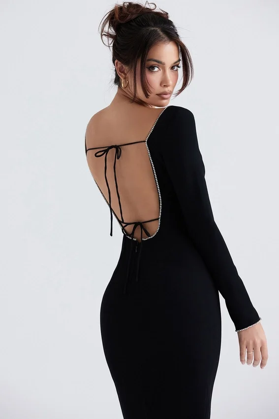 Rosa Black Crystal Embellished Maxi Dress Rosa Black Crystal Embellished Maxi Dress