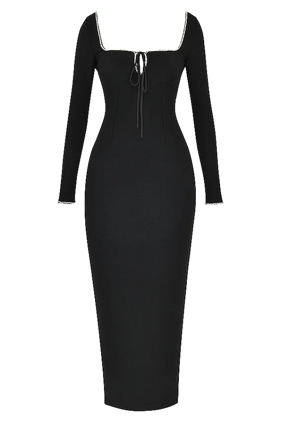 Rosa Black Crystal Embellished Maxi Dress Rosa Black Crystal Embellished Maxi Dress
