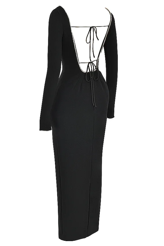 Rosa Black Crystal Embellished Maxi Dress Rosa Black Crystal Embellished Maxi Dress