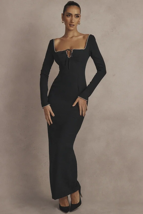 Rosa Black Crystal Embellished Maxi Dress Rosa Black Crystal Embellished Maxi Dress