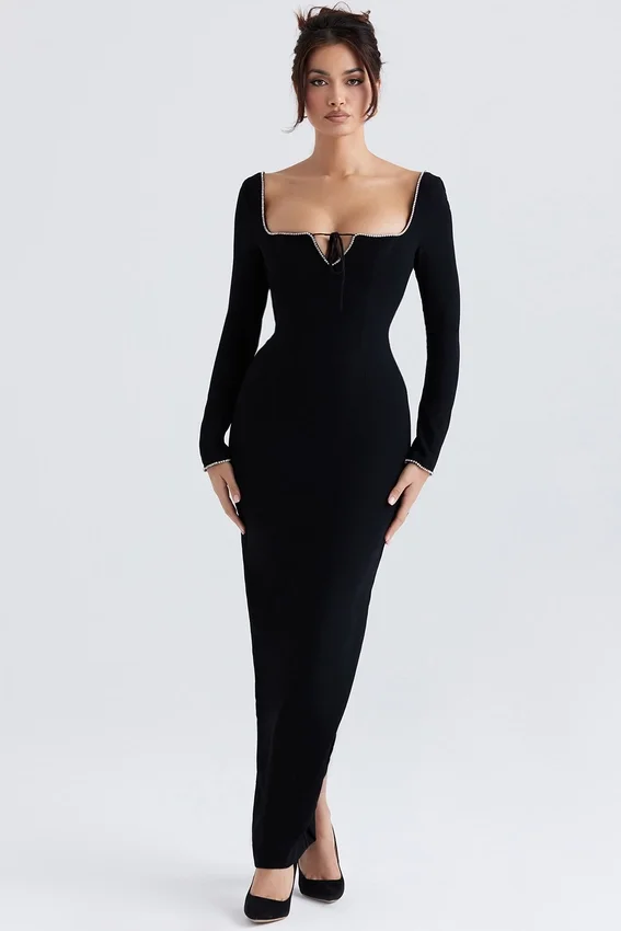 Rosa Black Crystal Embellished Maxi Dress Rosa Black Crystal Embellished Maxi Dress