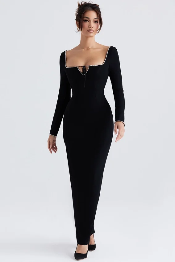 Rosa Black Crystal Embellished Maxi Dress Rosa Black Crystal Embellished Maxi Dress
