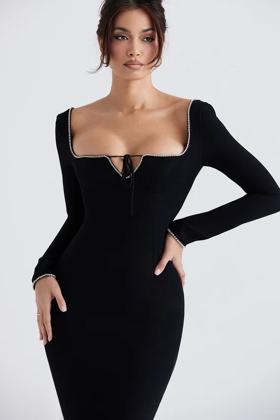 Rosa Black Crystal Embellished Maxi Dress Rosa Black Crystal Embellished Maxi Dress