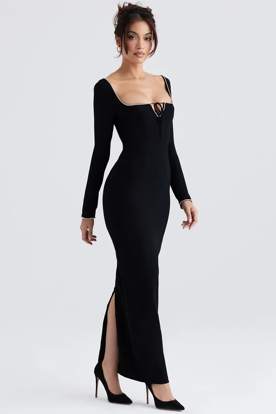 Rosa Black Crystal Embellished Maxi Dress Rosa Black Crystal Embellished Maxi Dress