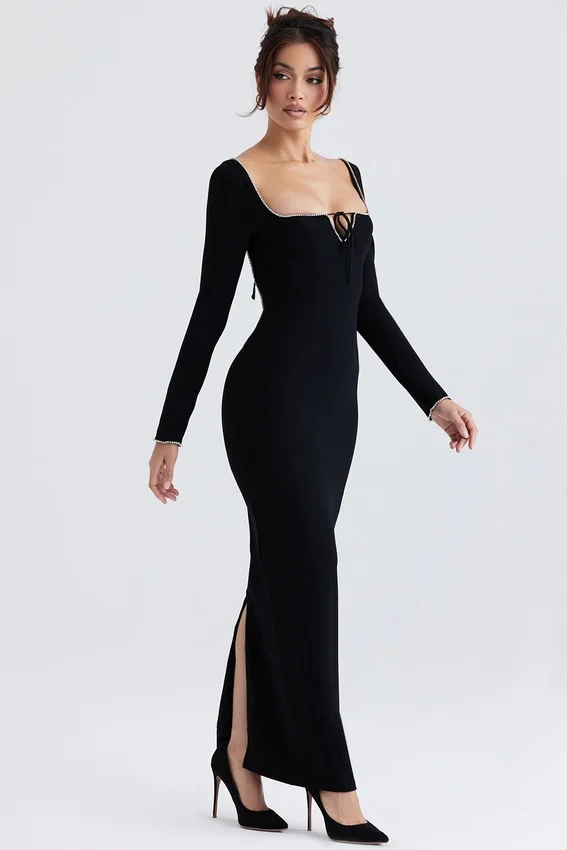 Rosa Black Crystal Embellished Maxi Dress Rosa Black Crystal Embellished Maxi Dress
