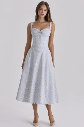 Rosalee Blue Wildflower Floral Print Midi Dress
