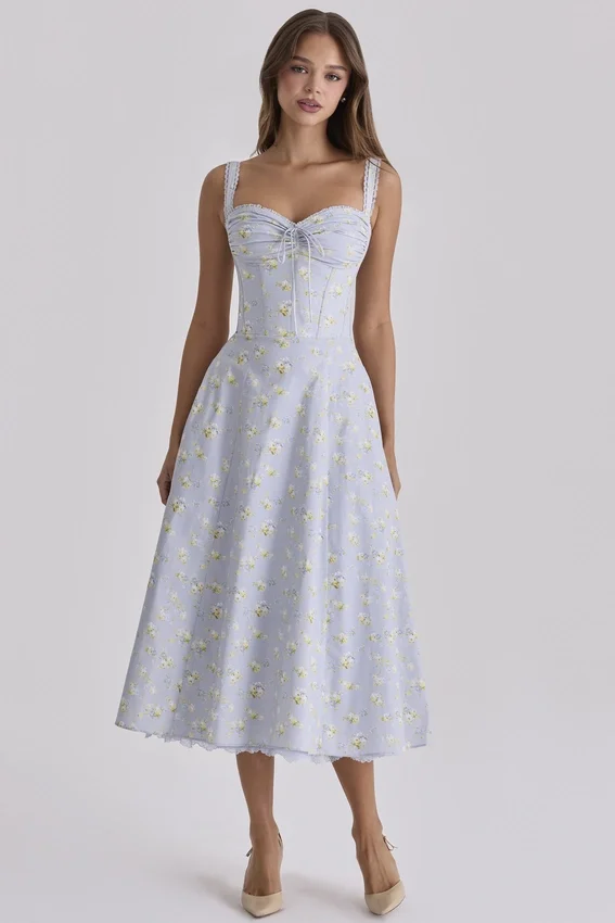 Rosalee Blue Wildflower Floral Print Midi Dress Rosalee Blue Wildflower Floral Print Midi Dress